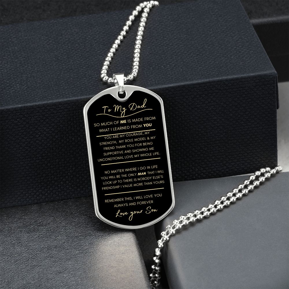 To My Dad ~ Love your Son ~Engraved Dog Tag Necklace