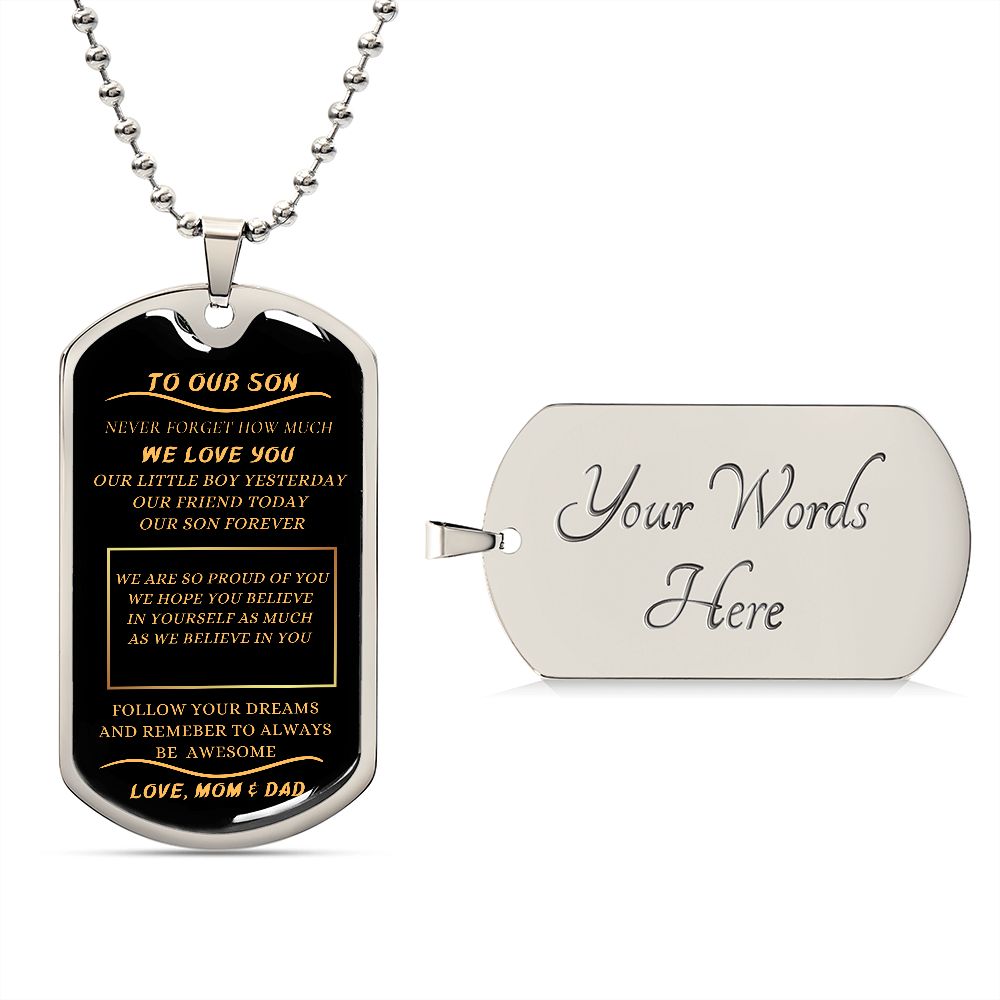 To Our Son ~ Love Mom And Dad Tag Necklace
