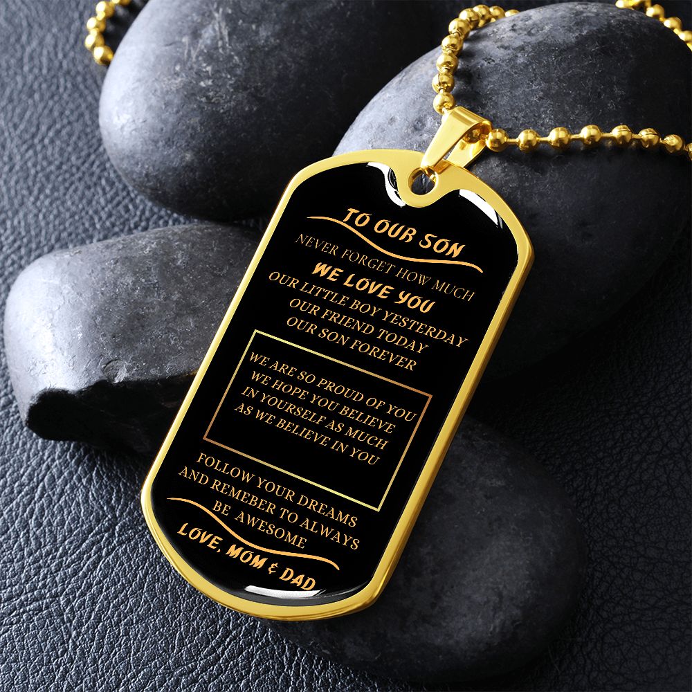 To Our Son ~ Love Mom And Dad Tag Necklace