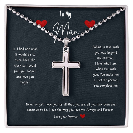 To My Man Cross Faith Necklace, Soulmate Gift, My Man Gift, My Husband Gift