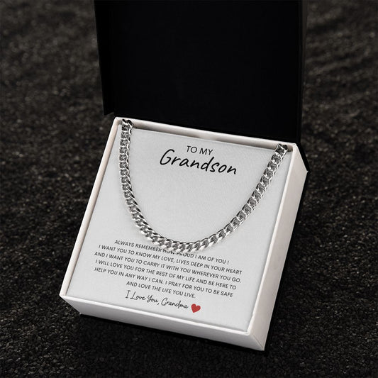 Perfect for your Grandson  ~ Love The Life You Live~ Grandma / Cuban Link Chain