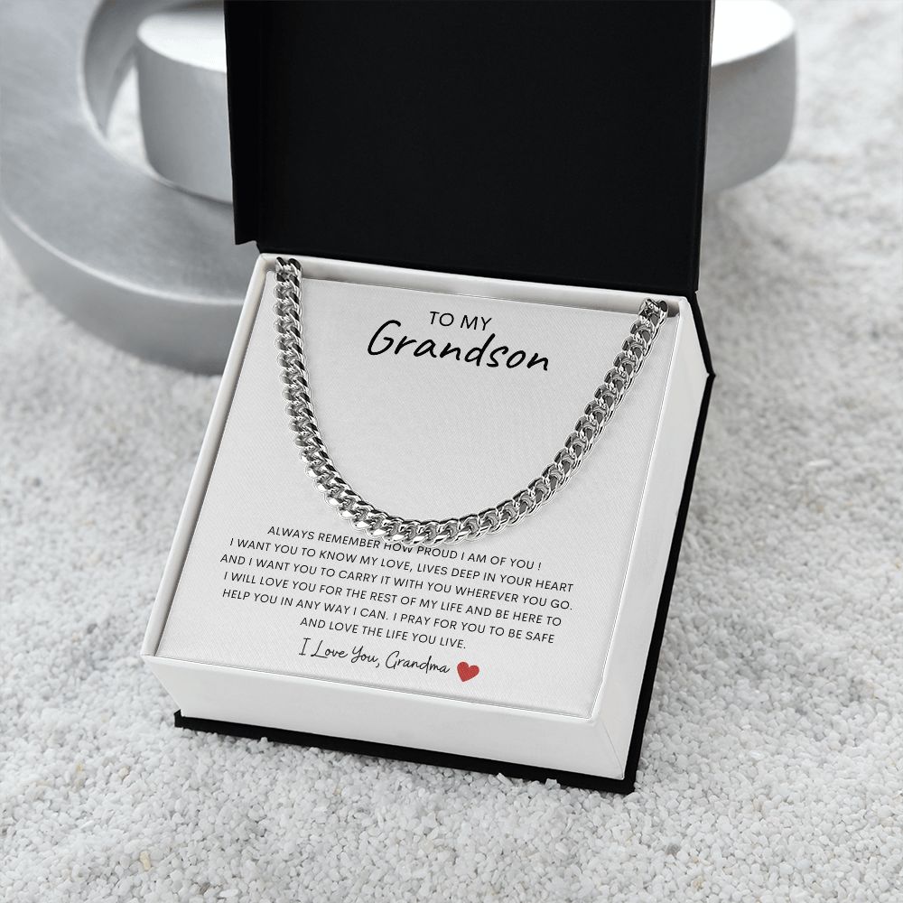Perfect for your Grandson  ~ Love The Life You Live~ Grandma / Cuban Link Chain