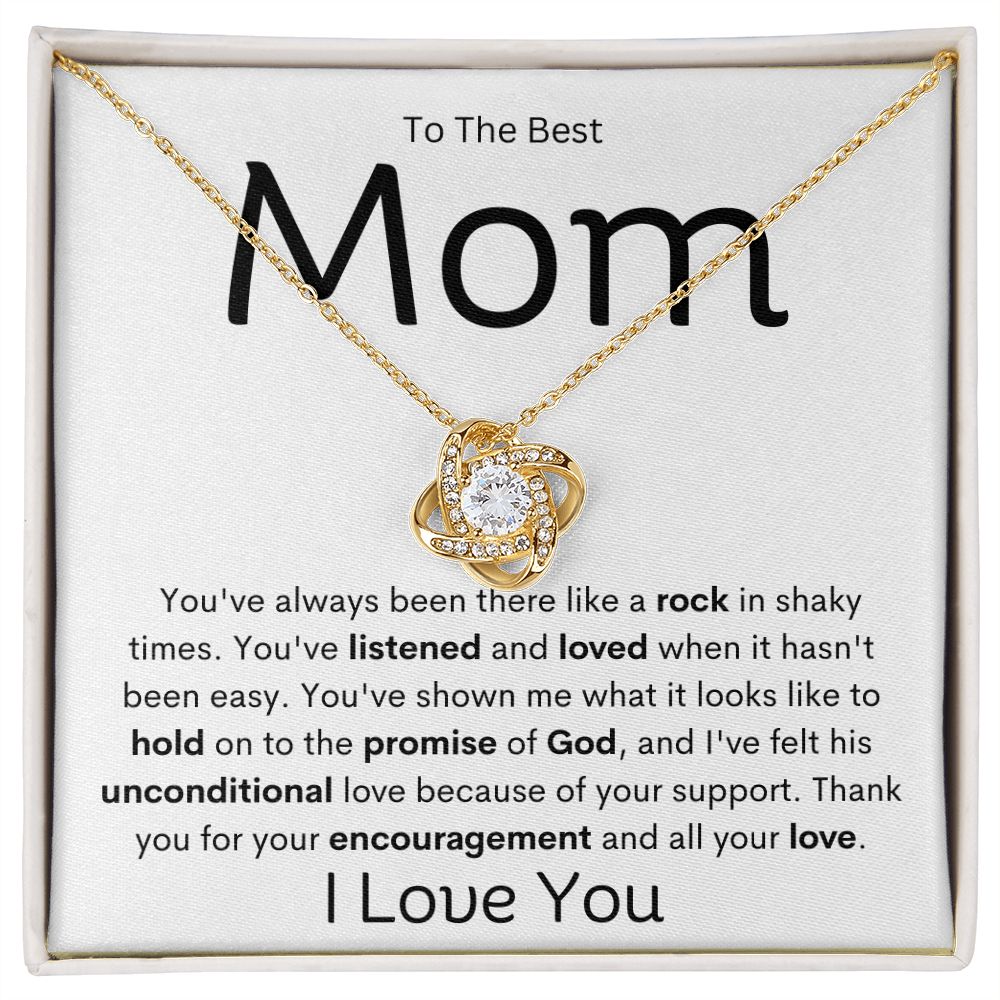 To The Best Mom ~ Like A Rock ... Stainless Steel, Cyrstals, Love Knot